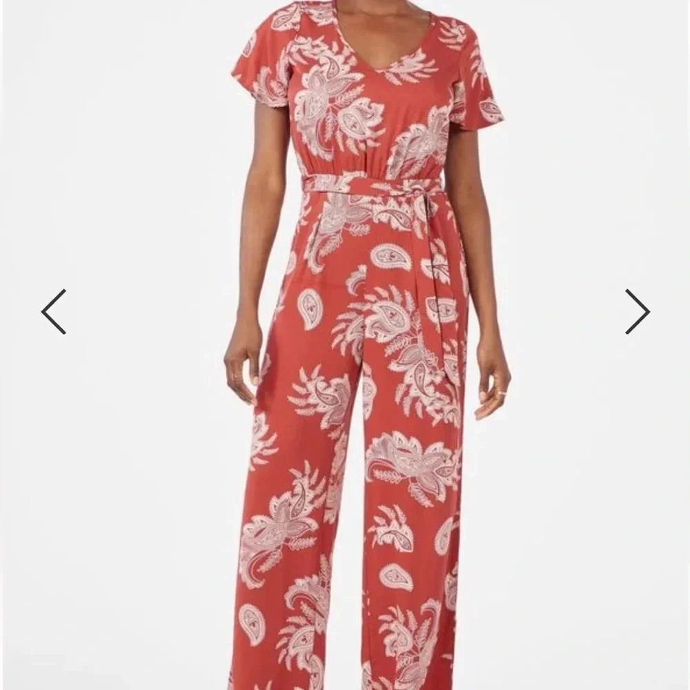 Just Fab Women’s Flutter Sleeve Jumpsuit V neck size XL color Tandoori spice